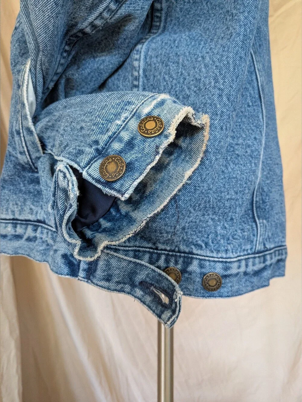 Cabela's Light Blue Denim Jacket with Leather Collar and Flannel Lining